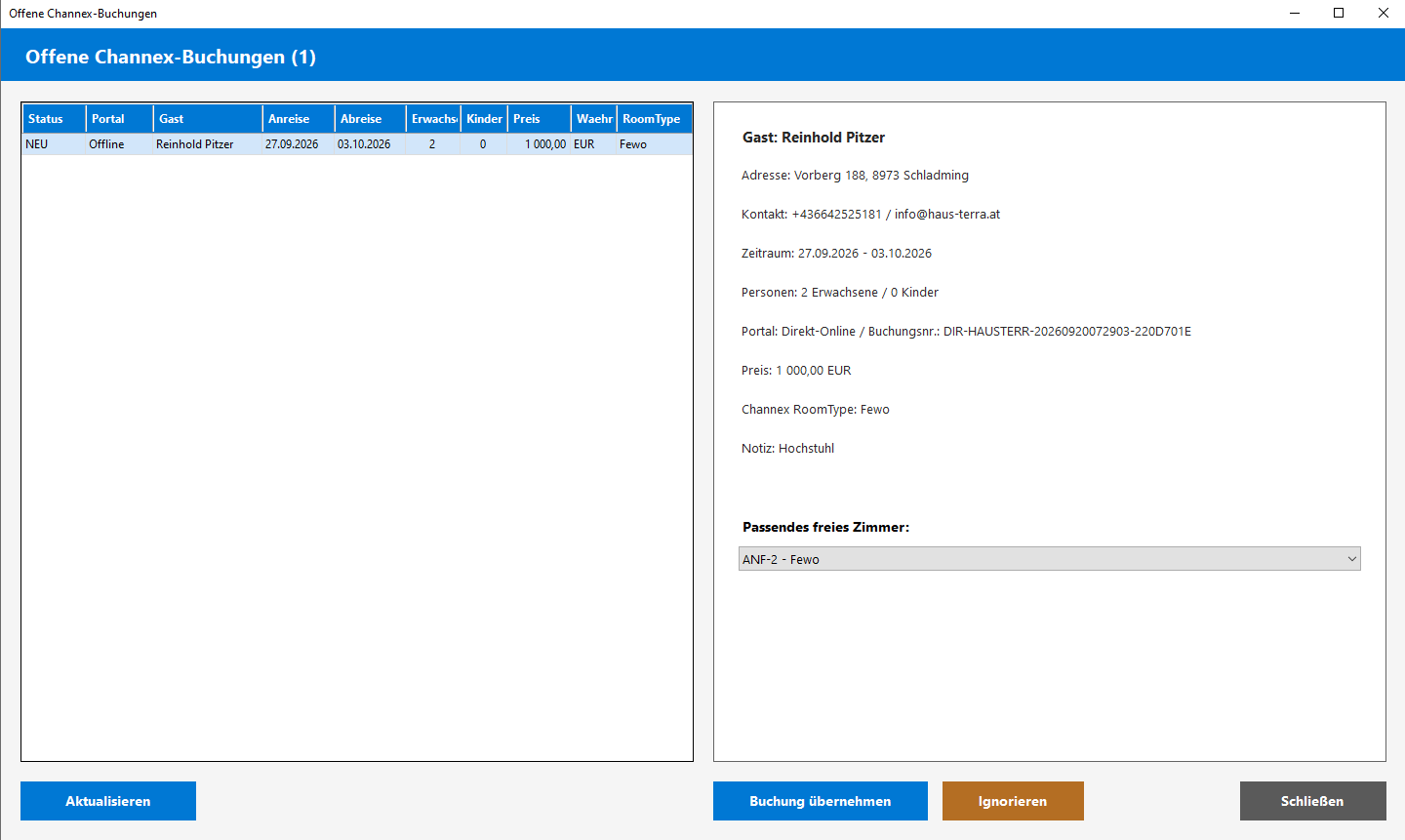Offene Channel Manager Buchungen
